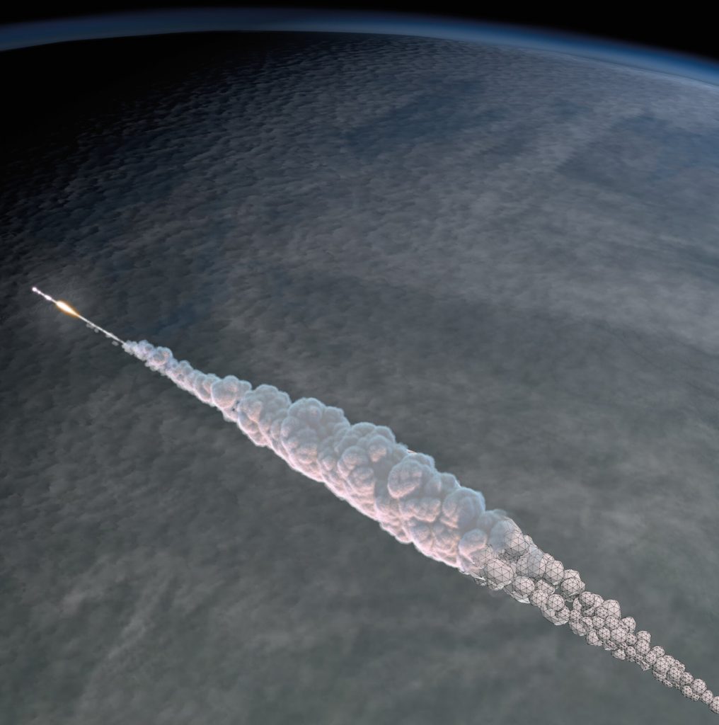 Simulação tridimensional da explosão do meteoro de Chelyabinsk, renderizada por Brad Carvey utilizando o código CTH no supercomputador Red Sky do Laboratório Nacional de Sandia. Crédito: SNL